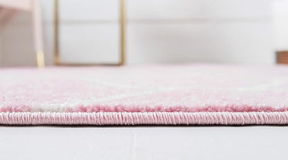 Rugs.com Lattice Frieze Collection Rug – 7' 10 Octagon Light Pink Medium Rug Perfect for Living Rooms, Kitchens, Entryways
