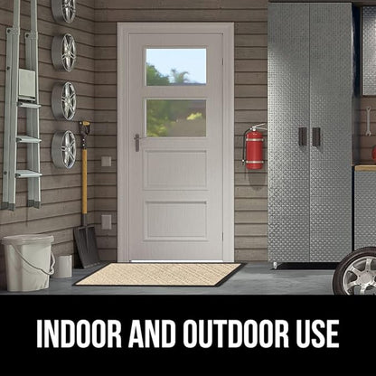 GORILLA GRIP 100% Waterproof All-Season WeatherMax Doormat US Designed Natural Rubber, Stain and Fade Resistant, Low Profile Indoor Outdoor Door Mats, Easy Clean Patio Mat, 17x29, Modern Latte