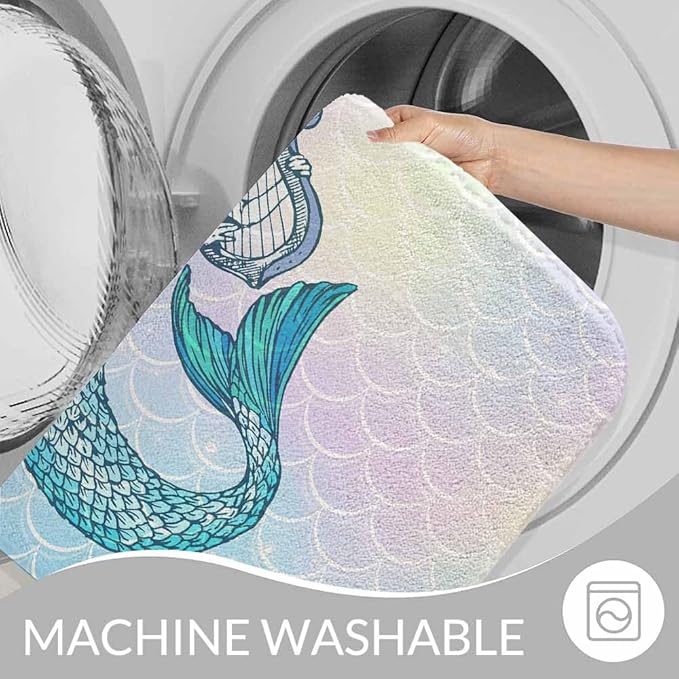 Mermaid with Harp Bath Rugs Microfiber Bathroom Mat Soft Plush Shaggy Shower Mat for Bathroom Fluffy Comfortable Water Absorbent Carpet Non-Slip Machine Washable 20"X30"
