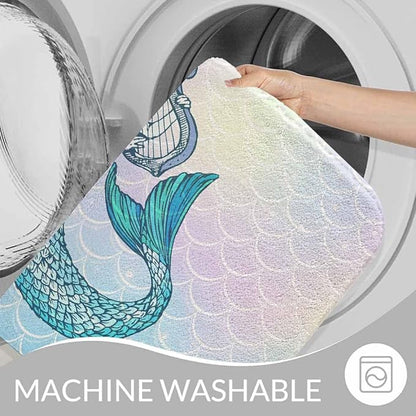 Mermaid with Harp Bath Rugs Microfiber Bathroom Mat Soft Plush Shaggy Shower Mat for Bathroom Fluffy Comfortable Water Absorbent Carpet Non-Slip Machine Washable 20"X30"