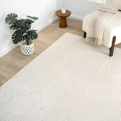 Abani Zen 5' x 8' Cream Rug – Neutral Layered Wavy Borders Pattern, Soft Area Rug for Living Room & Bedroom, Durable & Easy to Clean