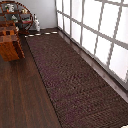 Rugsotic Carpets Hand Woven Flat Weave Kilim Wool ECO-Friendly Area Rugs - 2'6''x6', Runner Shape, Dark Brown Color, Solid Plain Design, Low Pile Handmade Rugs for Living Room, Bed Room (D00111)