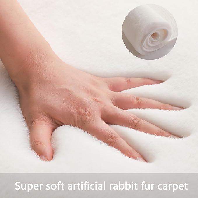 Solid Color Rabbit Fur Carpet, Ultra-Soft and Cozy, Perfect for Bedroom, Living Room Decor and Comfort (White, 4' x 6')