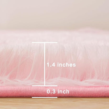 Andency Pink Soft Area Rugs for Living Room Bedroom, 3x5 Non-Slip Fluffy Shag Carpet, Indoor Floor Fuzzy Shaggy Living Room Plush Rug for Kids Dorm Nursery Home Decor Aesthetic