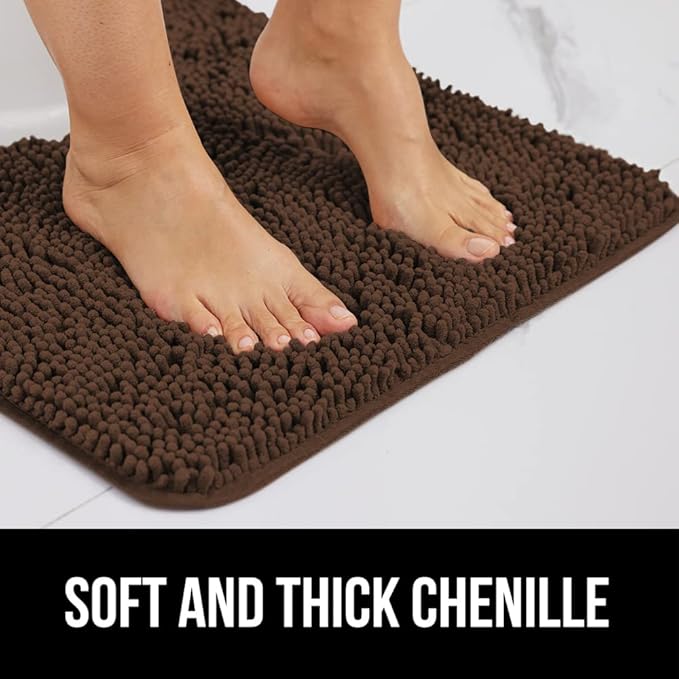 GORILLA GRIP Bath Rug Mat 60x24, Thick Soft Absorbent Chenille, Quick Dry Microfiber Mats, Rubber Backing Washable Shower Floor Rugs, Bathmat Runner, US Designed Bathroom Home Decor Accessories Brown