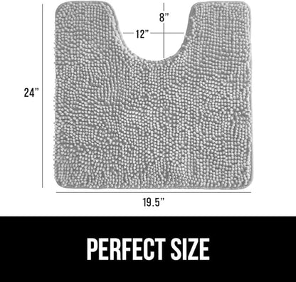 GORILLA GRIP Plush Absorbent Shaggy Chenille Bath Rug Mat for Oval Toilet Base with Rubber Backing, Machine Washable Rugs, Soft Microfiber Contour Mats for Toilets, Bathroom Decor, Lt Gray