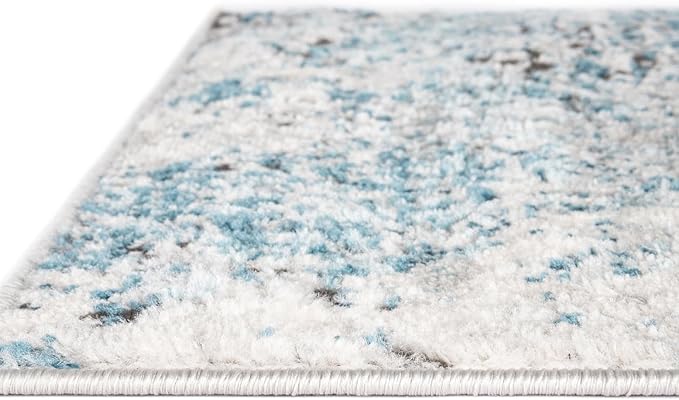 Rugs.com Leipzig Collection Rug – 8 Ft Square Blue Low-Pile Rug Perfect for Living Rooms, Kitchens, Entryways