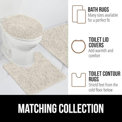 GORILLA GRIP Plush Absorbent Shaggy Chenille Bath Rug Mat for Square Toilet Base with Rubber Backing, Machine Washable Rugs, Soft Microfiber Contour Mats for Toilets, Bathroom Decor, Ivory