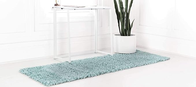 Unique Loom Davos Shag Collection Area Rug - Solid (2' 7" x 13' 1" Runner, Aqua)