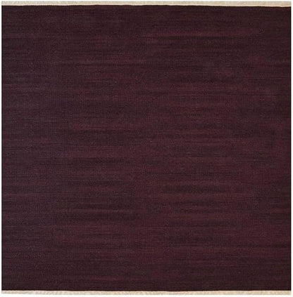 Rugsotic Carpets Hand Woven Flat Weave Kilim Wool ECO-Friendly Area Rugs - 6'x6', Square Shape, Plum Color, Solid Plain Design, Low Pile Handmade Area Rugs for Living Room, Bed Room (D00111)