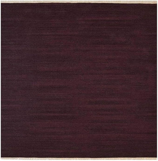 Rugsotic Carpets Hand Woven Flat Weave Kilim Wool ECO-Friendly Area Rugs - 8'x8', Square Shape, Plum Color, Solid Plain Design, Low Pile Handmade Area Rugs for Living Room, Bed Room (D00111)