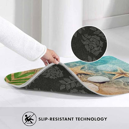 Palm Starfish Seashell Bath Mats for Bathroom Summer Beach Sea Sand Water Floor Bath Rugs Machine Washable Bathmat Carpet Rug Room Decor for Shower Floor 20 X 31 Inch Mat