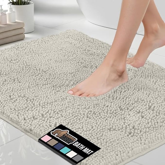 GORILLA GRIP Bath Rug Mat 36x24, Thick Absorbent Chenille, Quick Dry Microfiber Mats, Rubber Backing Washable Shower Floor Rugs, Bathmat Runner, US Designed Bathroom Home Decor Accessories Dusty Cloud