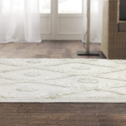 Antep Rugs Palafito 2x7 Geometric Shag Diamond High-Low Pile Textured Indoor Runner Rug (White, 2' x 7')