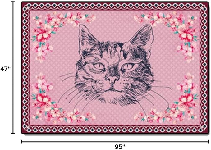 Cartoon Animal Pattern Area Rug Cute Cat Luxury Floral Decor for Carpet Farmhouse Bedroom Living Room Rugs Bathroom Kitchen Runner Mat Indoor Outdoor Non Slip Doormat 4' X 8'