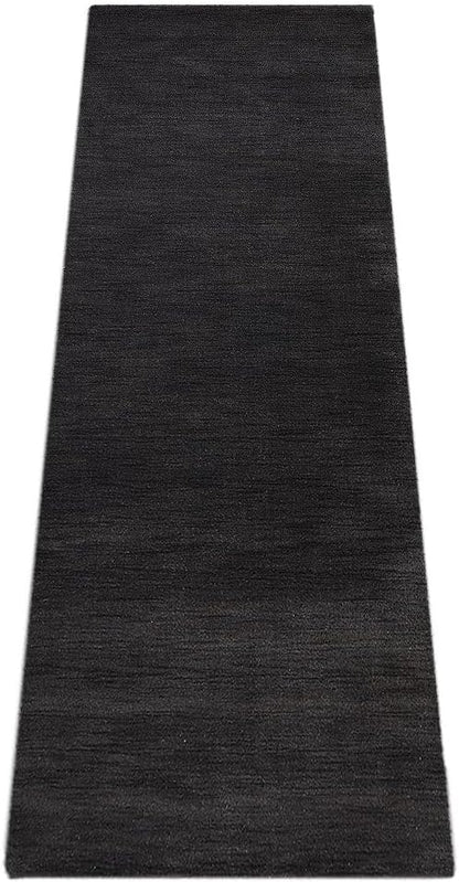Hand Knotted Loom Wool ECO-Friendly Area Rugs - 2'6''x12', Runner, Charcoal Color, Solid Plain Design, High Pile Handmade Anti Skid Area Rugs for Living Room, Bed Room (L00111)