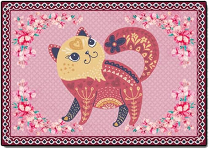 Cartoon Animal Pattern Area Rug Cute Cat Luxury Floral Decor for Carpet Farmhouse Bedroom Living Room Rugs Bathroom Kitchen Runner Mat Indoor Outdoor Non Slip Doormat 3.2' X 5.2'
