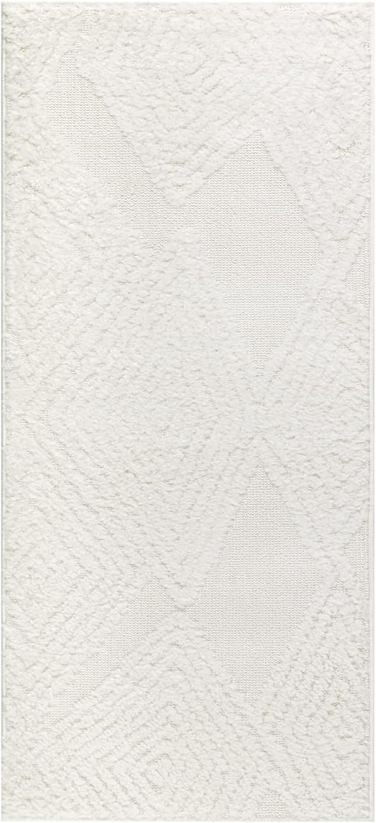Antep Rugs Palafito 2x4 Geometric Shag Diamond High-Low Pile Textured Indoor Area Rug (White, 2' x 4')