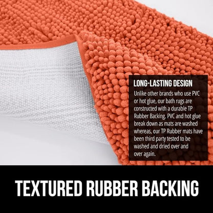 GORILLA GRIP Bath Rug Mat 44x26, Thick Soft Absorbent Chenille, Quick Dry Microfiber Mats, Rubber Backing Washable Shower Floor Rugs, Bathmat Runner, US Designed Bathroom Home Decor Accessories Coral