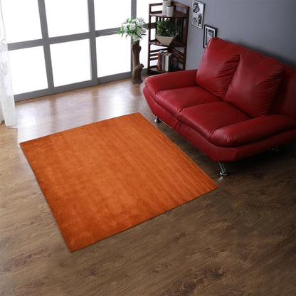 Hand Knotted Loom Wool ECO-Friendly Area Rugs - 10'x10', Square, Orange Color, Solid Plain Design, High Pile Handmade Anti Skid Area Rugs for Living Room, Bed Room (L00111)