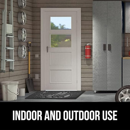 GORILLA GRIP 100% Waterproof All-Season WeatherMax Doormat 35x23, US Designed Natural Rubber, Stain and Fade Resistant, Low Profile Indoor Outdoor Door Mats, Easy Clean Patio Mat, Charcoal Hello