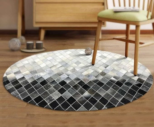 Round Area Rug – Modern Geometric Diamond Pattern Carpet for Living Room, Bedroom, Nursery, Office & Home Décor – Soft Anti-Slip Indoor Floor Mat - (Grey, 7×7ft)