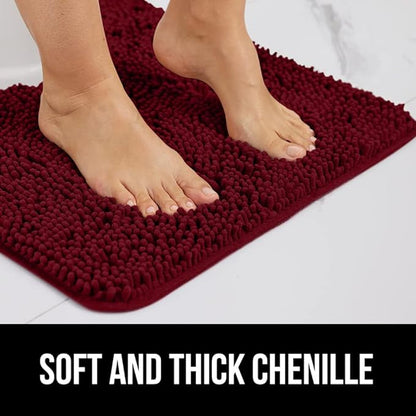 GORILLA GRIP Bath Rug Mat 44x26, Soft Absorbent Chenille, Quick Dry Microfiber Mats, Rubber Backing Washable Shower Floor Rugs, Bathmat Runner, US Designed Bathroom Home Decor Accessories Burgundy