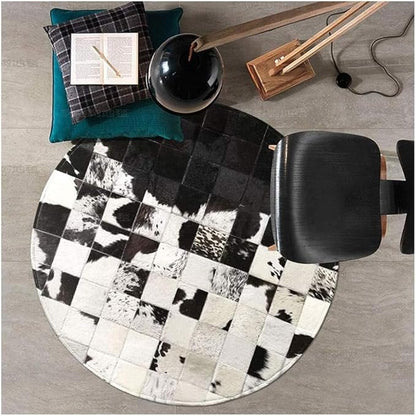 Cowhide Round Leather Rug 10x10 ft – Genuine Hair-On Hide Patchwork Area Rug for Living Room, Bedroom, Kids Playroom, Lounge & Western Home Decor