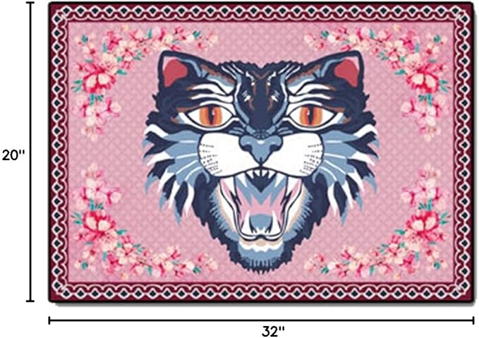 Cartoon Animal Pattern Area Rug Cute Cat Luxury Floral Decor for Carpet Farmhouse Bedroom Living Room Rugs Bathroom Kitchen Runner Mat Indoor Outdoor Non Slip Doormat 1.6' X 2.6'