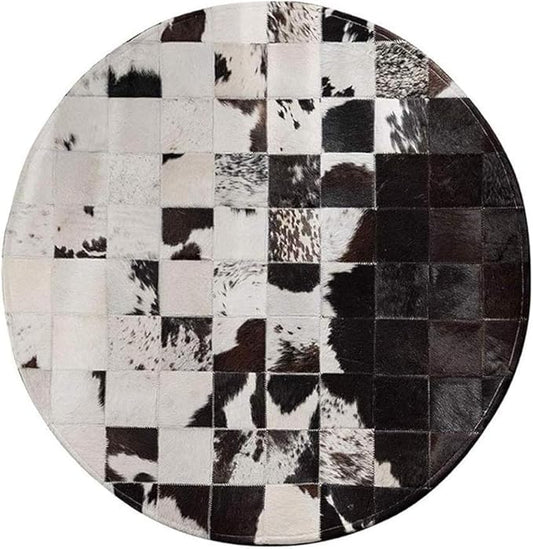 Cowhide Round Leather Rug 7x7 ft – Genuine Hair-On Hide Patchwork Area Rug for Living Room, Bedroom, Kids Playroom, Lounge & Western Home Decor