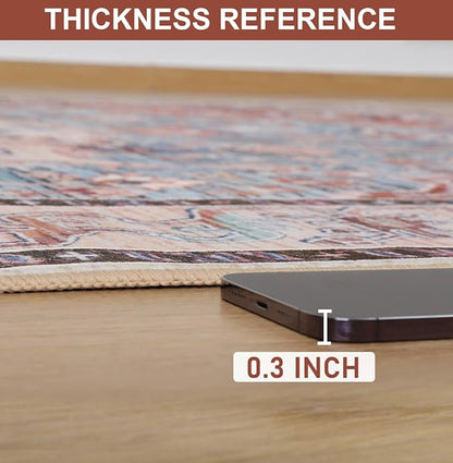 8x10 Large Area Rugs for Living Room, Washable Vintage Rugs-Low Pile Carpet, Non-Slip Soft Distressed Printed Patterns Rugs for Bedroom, Dining Room, Rust Brown