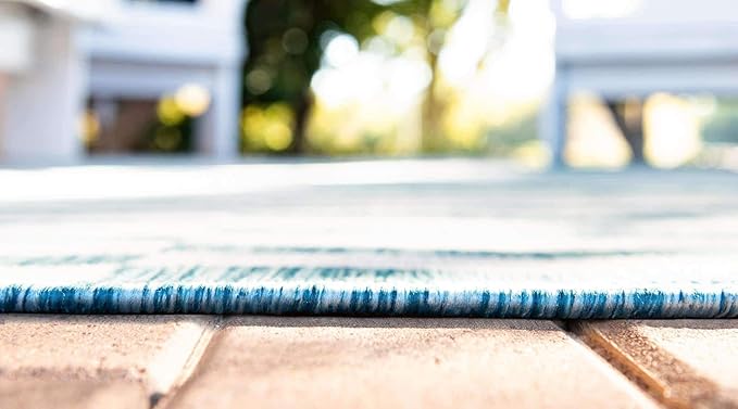 Unique Loom Outdoor Striped Collection Area Rug - Striped (2' x 6' 1" Runner, Light Aqua/Ivory)
