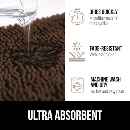 GORILLA GRIP Bath Rug Mat 44x26, Thick Soft Absorbent Chenille, Quick Dry Microfiber Mats, Rubber Backing Washable Shower Floor Rugs, Bathmat Runner, US Designed Bathroom Home Decor Accessories Brown
