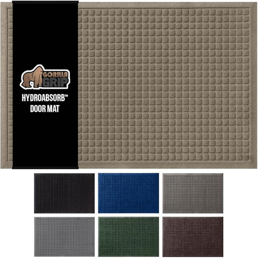 GORILLA GRIP Front Door Mat, 47x35, Indoor Outdoor Ultra Absorbent HydroAbsorb Doormat, Absorbs Up to 6 Cups of Water, Stain and Fade Resistant, Rubber Backing Doormats, Captures Dirt, Beige