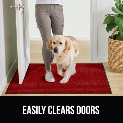 GORILLA GRIP Waterproof Traffic Guard Door Mat, 59x24, Heavy Duty Entryway Mats, Strong Rubber Back Commercial Utility Rugs for Office Hallway, Garage Floor and Home, Low Profile Carpet Runner, Red