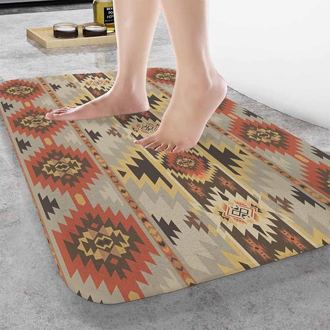 Geometric Pattern Bath Mats for Bathroom American Navajo Style Aztec Floor Bath Rugs Machine Washable Bathmat Carpet Rug Room Decor for Shower Floor 20 X 31 Inch Mat