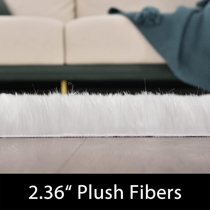 Latepis White Round Rug 3ft Faux Sheepskin Fur Fluffy Circle Rugs for Living Room Washable Rug for Bedroom Teen Room Dorm Cute Room Rug