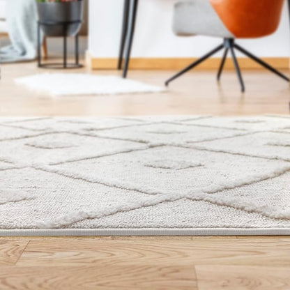 Antep Rugs Palafito 6x9 Geometric Shag Diamond High-Low Pile Textured Indoor Area Rug (Beige, 6'7" x 9')