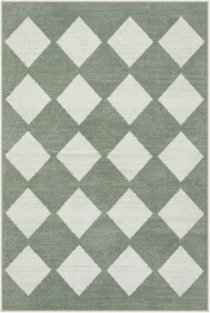 Lahome Checkered Washable 2x3 Green Kitchen Rugs Non Slip, Small Printed Indoor Door Mat for Entryway, Moroccan Trellis Ultra-Thin Throw Carpet for Bedroom Laundry Entrance Decor (2'x3',Green)