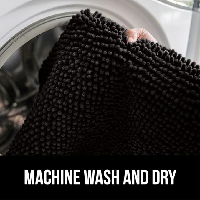 GORILLA GRIP Bath Rug Mat 30x20, Thick Soft Absorbent Chenille, Quick Dry Microfiber Mats, Rubber Backing Washable Shower Floor Rugs, US Designed Bathroom Bathmat Home Decor Accessories, Black