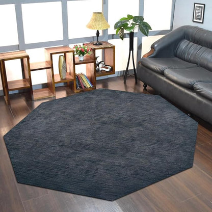 Hand Knotted Loom Wool ECO-Friendly Area Rugs - 8'x8', Octagon, Charcoal Color, Solid Plain Design, High Pile Handmade Anti Skid Area Rugs for Living Room, Bed Room (L00111)
