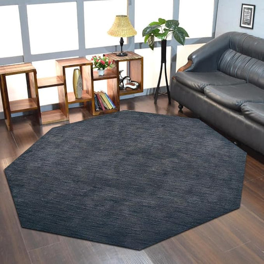 Hand Knotted Loom Wool ECO-Friendly Area Rugs - 8'x8', Octagon, Charcoal Color, Solid Plain Design, High Pile Handmade Anti Skid Area Rugs for Living Room, Bed Room (L00111)