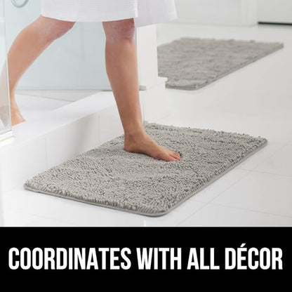 GORILLA GRIP Bath Rug Mat 44x26, Soft Absorbent Chenille, Quick Dry Microfiber Mats, Rubber Backing Washable Shower Floor Rugs, Bathmat Runner, US Designed Bathroom Home Decor Accessories Light Gray