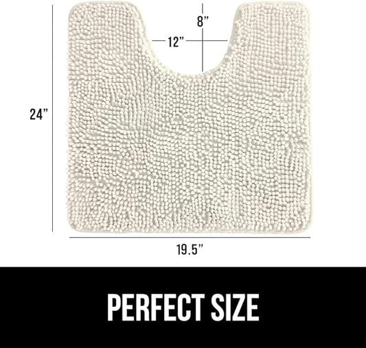 GORILLA GRIP Plush Absorbent Shaggy Chenille Bath Rug Mat for Oval Toilet Base with Rubber Backing, Machine Washable Rugs, Soft Microfiber Contour Mats for Toilets, Bathroom Decor, Ivory
