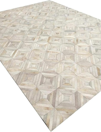 Premium Diamond Patterned Leather Area Rug, Luxury Non Slip Floor Accent for Dining Room, Living Room, Entryway, Elegant Collection Indoor Carpet, Color: White, Size: 8X10 ft