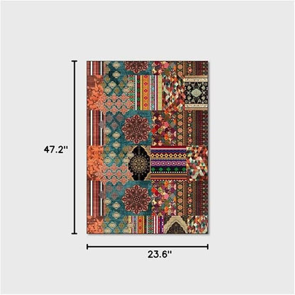 Vintage Boho Area Rugs Multicolor Ethnic Style Geometric Splicing Carpets Bedroom Living Room Kitchen Floor Mats Indoor Outdoor Non-Shedding Runner Rug Home Décor Carpet 2' X 4'