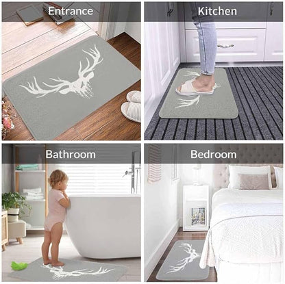 Deer Head Silhouette Bathroom Mat Rugs Microfiber Faux Cashmere Thick Plush Bath Mat Non-Slip Water Absorbent Bath Carpet for Bathtub Bathroom Floor Tub 20 x 30 Inch