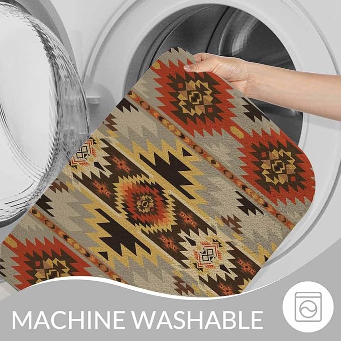 Geometric Pattern Bath Rugs American Navajo Style Aztec Microfiber Bathroom Mat Soft Plush Shaggy Shower Mat for Bathroom Fluffy Comfortable Water Absorbent Carpet Non-Slip Machine Washable 16"X24"