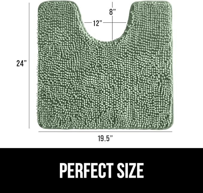 GORILLA GRIP Plush Absorbent Shaggy Chenille Bath Rug Mat for Oval Toilet Base with Rubber Backing, Machine Washable Rugs, Soft Microfiber Contour Mats for Toilets, Bathroom Decor, Sage