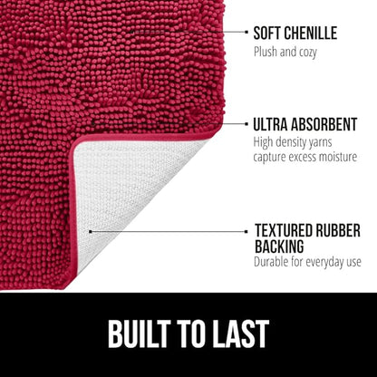 GORILLA GRIP Bath Rug Mat 44x26, Thick Soft Absorbent Chenille, Quick Dry Microfiber Mats, Rubber Backing Washable Shower Floor Rugs, Bathmat Runner, US Designed Bathroom Home Decor Accessories Red